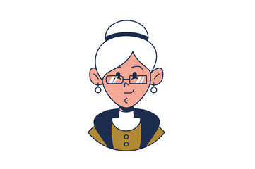 Portrait of an old gray-haired woman with glasses. Avatar pensioner for profile. Happy old age. Isolated vector flat illustration