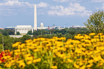 Summer view of Washington D.C. Cityscape Including Lincoln Memorial, Washington Monument and Capitol Building