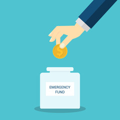 Saving dollar coin in money jar. Growth, income, savings, investment. Symbol of wealth. Business success. Flat style illustration.