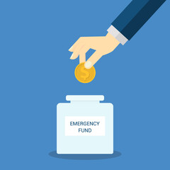 Saving dollar coin in money jar. Growth, income, savings, investment. Symbol of wealth. Business success. Flat style illustration.