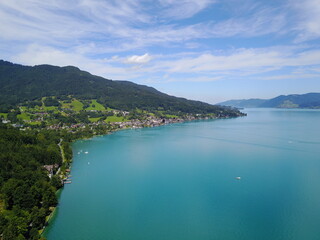 Fototapeta na wymiar Drone view on lake Attersee in Upper Austria Austria
