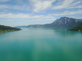 Fototapeta premium Drone view on lake Attersee in Upper Austria Austria