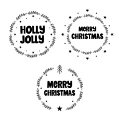 Fototapeta premium Doodle set hand drawn Christmas label, emblem or logo in doodle style.