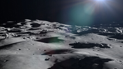 Moon surface, lunar landscape with impact crater © dottedyeti