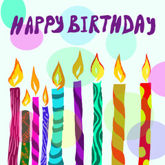 Festive card with candles for birthday. The inscription 