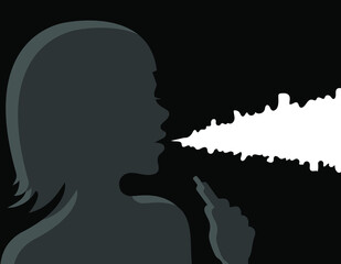 silhouette of a woman vaping, smoking, vector illustration 