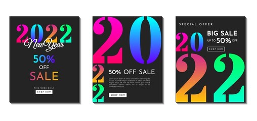 Collection of creative concepts 2022 happy new year background design templates. Perfect for poster, banner, cover, greeting card, flyer, social media post, etc.