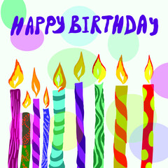 Festive card with candles for birthday. The inscription 