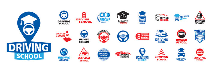 Vector set of logos of auto, moto schools