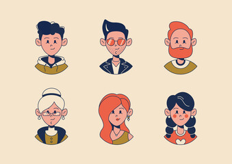 Males and females different ages avatars. Set of flat style portraits for profiles. Vector illustration