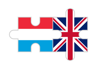 puzzle pieces of luxembourg and united kingdom flags. vector illustration isolated on white background