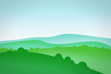 Fototapeta na wymiar Landscape illustration daytime. A drawn landscape template with daylight.