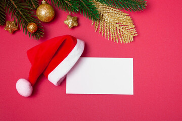 Christmas background. Flat new year mockup with blank copy of business card