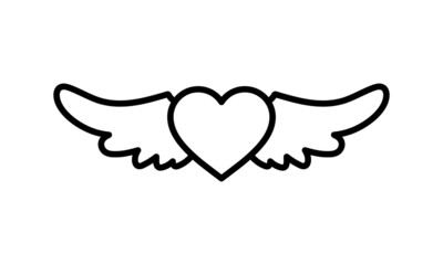 Heart angel wings line icon, outline vector sign, linear style pictogram isolated on white. Love symbol, logo illustration. Editable stroke