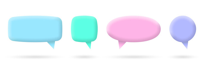 3d speech bubble set for chart, talk, text message. Colorful balloon shape text blank or dialog banner design. Vector illustration.