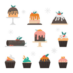 Christmas desserts. Cakes and muffin for celebration. Delicious bakery