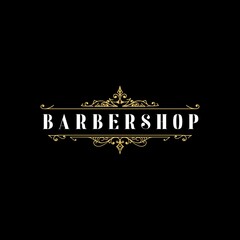 Gold Vintage Barbershop in the dark background with Ornamental Design