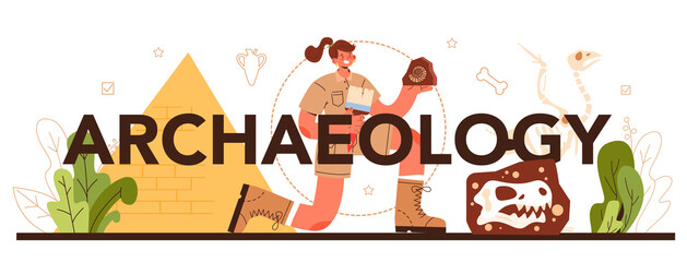 Archaeology mobile application banner set. Ancient history scientist