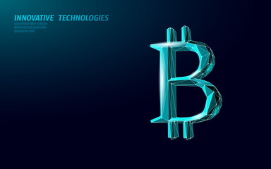 Bitcoin digital cryptocurrency sign 3D symbol. Big data information mining technology. Concept abstract web internet electronic payment vector illustration