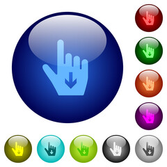 Hand cursor down solid color glass buttons