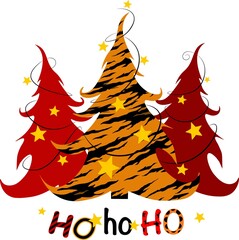 Merry Christmas and Happy Holidays card. Christmas tree . Year of the tiger.