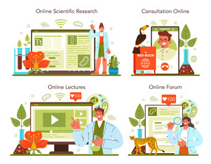 Biology science online service or platform set. Scientist make laboratory