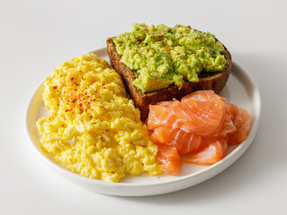 High-calorie and hearty food on white plate