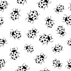 Hand drawn cute doodle ladybug seamless pattern. Vector illustration for fabric, textile, kids clothes and more.