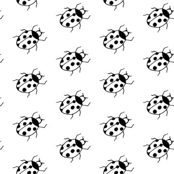 Hand drawn cute doodle ladybug seamless pattern. Vector illustration for fabric, tectile. kids clothes.