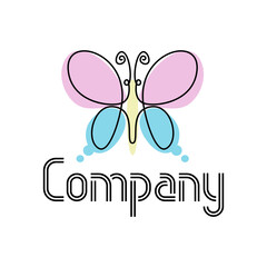 butterfly with wings colored ping and blue innovation outline logo vector