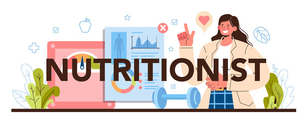 Nutritionist typographic header. Diet therapy with healthy food
