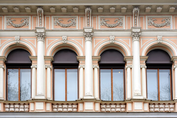 Fragment of old building facade in Kyiv Ukraine