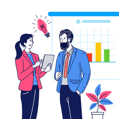 Illustration of a woman and a man discussing business