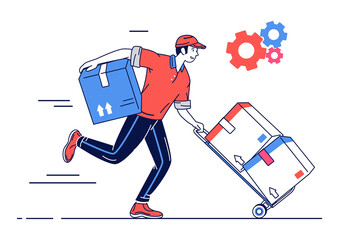 Obraz premium Concept illustration of a man delivering a package