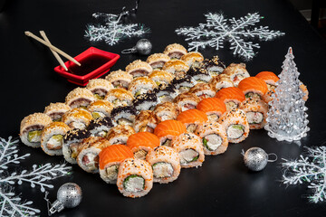 tasty sushi on the Christmas table