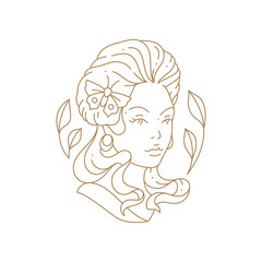 Fashion woman bust Greek antique goddess silhouette with decorative butterfly and branches hairstyle