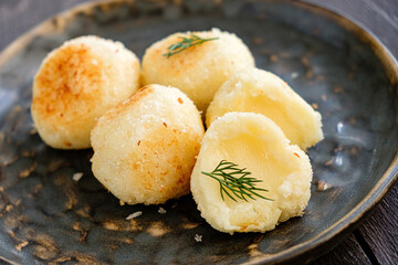 fried mozzarella balls on white plate