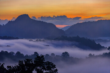 Morning mist viewpoint Baan Jabo, the most favourite place for tourist in Mae Hong Son,Thailand