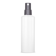 A white bottle for a cosmetic or medical product with a sprinkler isolated on a white background. Clean packaging.