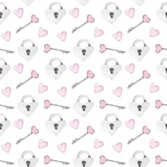 Watercolor st. valentines day seamless pattern