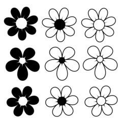 Fototapeta premium Black and white flower icon on white background