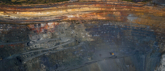 Huge iron ore quarry iron ore quarry top view Aero photo shoot.