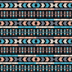 Navajo mosaic rug with traditional folk geometric pattern. Native American Indian blanket. Aztec elements. Mayan ornament. Seamless background. Vector illustration for web design or print. - 472202569