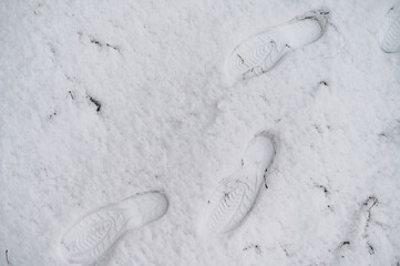 Pathway and human foot prints in the fresh snow