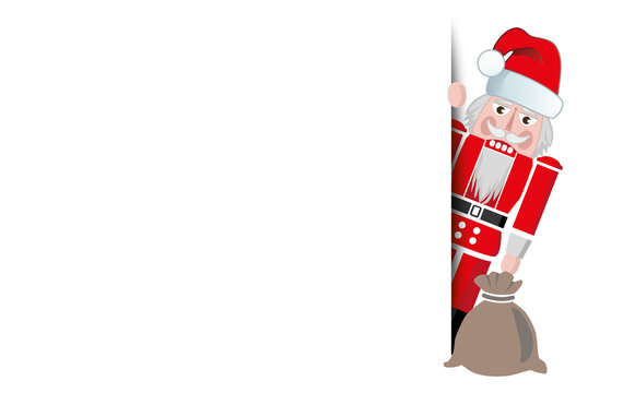 Weihnachtsmann schaut hinter Werbetafel hervor- Vektor Illustration Nussknacker