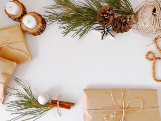 Christmas decorations on table background mockup