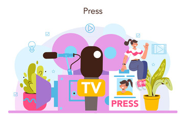 TV presenter concept. Television host in a studio doing an entertaining show