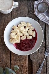 lazy curd dumplings and raspberry jam. Gnocchi	
