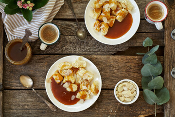 lazy curd dumplings and caramel. Gnocchi	
