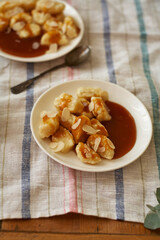 lazy curd dumplings and caramel. Gnocchi	
